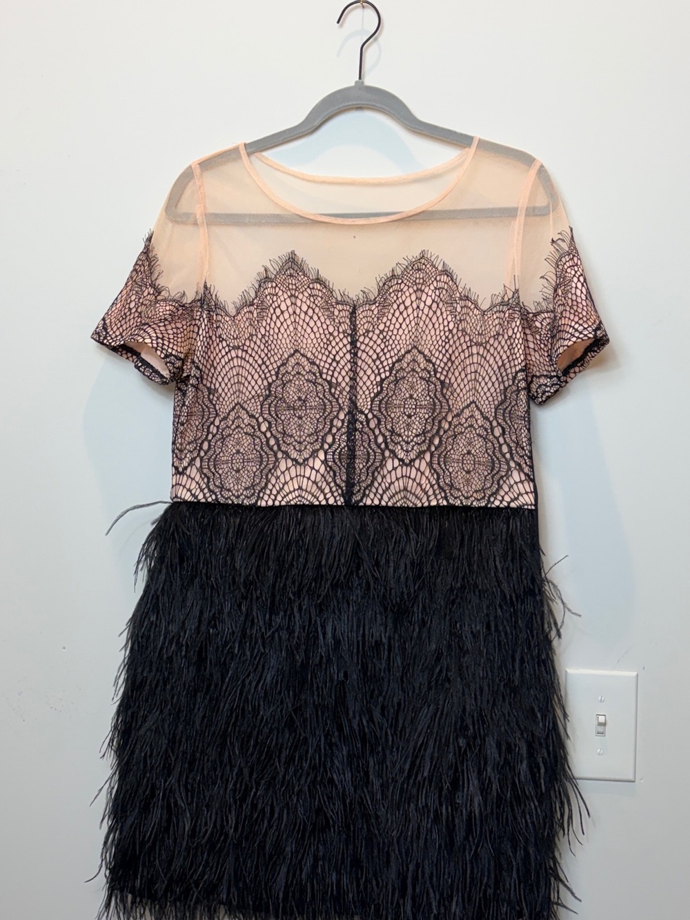 Sugarlips Blush and Black Lace Trim Dress